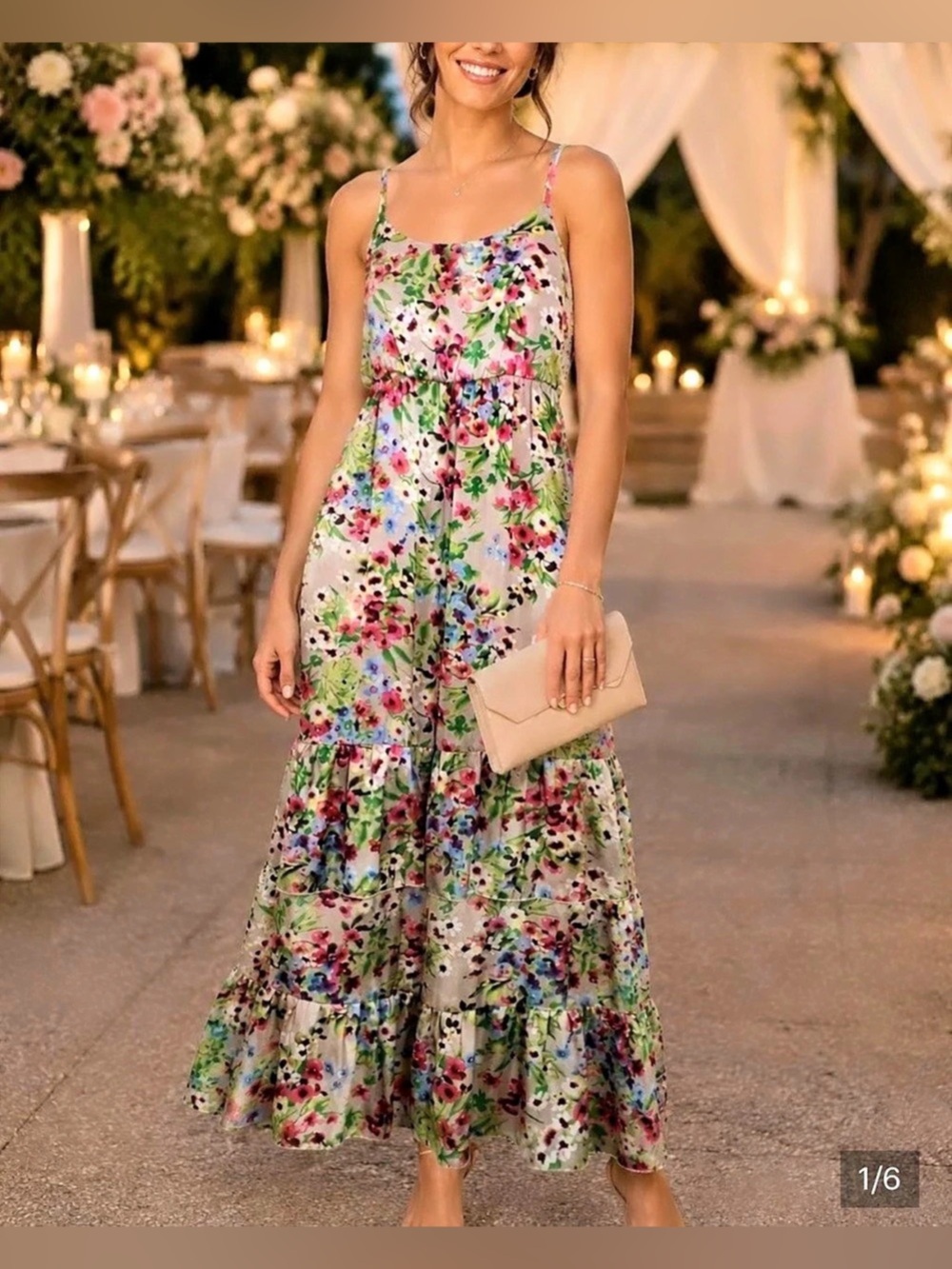 Old Navy Floral Tiered Maxi Dress Watercolor Print Ruffle Medium M Bridal Summer